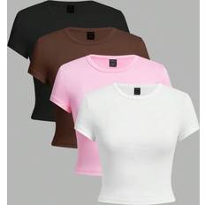 T-shirts Shein 4pcs Solid Color Round Neck T-Shirts