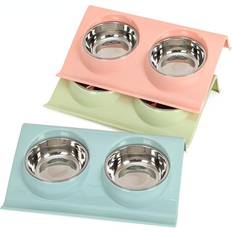 HKHBJS Pink Stainless Steel Double Pet Bowls for Dog Puppy Cats Food Water Feeder