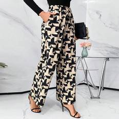 Multicolored Pants Shein Allover Print Slant Pocket Wide Leg Pants