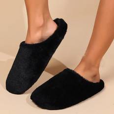 Shein Men'S Winter Black Indoor Slippers With Soft Soles, Non-Slip And Warm Plush Home Shoes