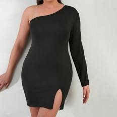Shein Hvid Kjoler Shein One Shoulder Split Hem Dress - Plus Size