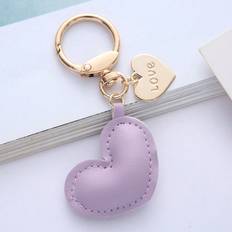 Purple Wallets & Key Holders Shein 1pc Unisex Minimalist Leather Heart Shaped Keychain Pendant, Couple Gift, Bag Decoration Car Accessaries Women