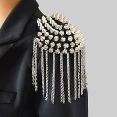 Silver Brooches Shein Fashionable Silver-tone Rivet Fringe Shoulder Epaulet Brooch