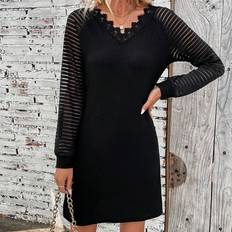 Shein Lange kjoler Shein Patchwork Mesh Raglan Long Sleeve Dress - Women's