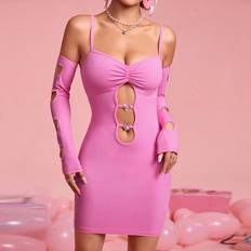 Shein Pink Kjoler Shein Women's Solid Color Hollow Out Bodycon Dress