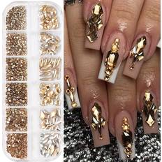 Nagelprodukter Shein 12pcs Gold Color Irregular Flatback Rhinestone Nail Art Decoration