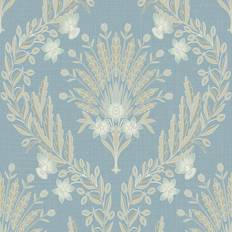 Wallpapers Grandeco Light Blue Flora Damask Blown Vinyl Wallpaper