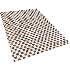 Pelle Tappeti Beliani Tappeto Tappetino Pelle Bovina Marrone e Beige 160 x 230 cm Motivo Geometrico Patchwork Marrone cm