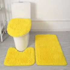 Yellow Non-Slip Bath Mats Mascot Thick Thick Soft Absorbent, Toilet Lid Cover & Contour Tub Shower