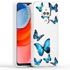 Tothedu Phone Case for Moto G Play 2021 Case, Motolora G Play Case for Girls, Clear Slim Shockproof Pattern TPU Back Phone Protective Cover Cases for Motolora Moto G Play 2021 Blue Butterfly