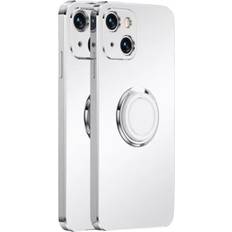 Apple iPhone 13 Pro Max Mobile Phone Cases FoneFunShop Compatible With iPhone 13 Pro Max in White Luxury Plating Magnetic Car Ring Phone Case