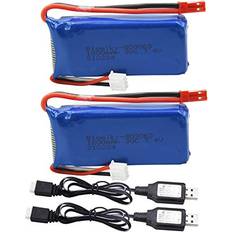 RC Toys Blomiky Blomiky 2 Pack 7.4V 1200mAH Lipo Battery Pack with JST Plug and Charger for UDIRC UD1601 UD1602 Pro Fisca Cheewing 1/16 Scale 20MPH 30KM/H RC Truck X6 Battery and USB 2