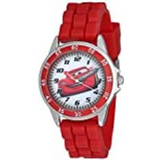 Disney Cars Kids' Analog Watch with Silver-Tone Casing, Red Bezel, Red Official Cars Lightning McQueen Character on The Dial, Time-Teacher Watch, Safe for Children Model: CZ1009