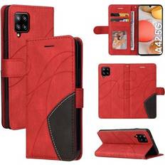 MTP Products Bi-Color Series Samsung Galaxy A42 5G Schutzhülle mit Geldbörse Rot
