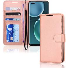 Gold Wallet Cases TechGear Rose Gold Leather Wallet Case for Honor Magic 4 Pro 5G, Flip Protective Cover with Wallet Card Holder, Stand & Wrist Strap PU Leather with Magnetic Closure