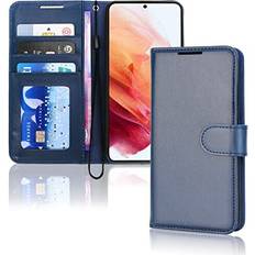 Brown Wallet Cases TechGear Blue Samsung Galaxy S23 Leather Wallet Case, Flip Protective Cover with Wallet Card Holder, Stand and Wrist Strap PU Leather with Magnetic Closure