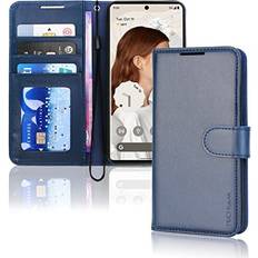 TechGear Blue Pixel 7 pro Wallet Case, Flip Protective Cover with Card Holder, Stand and Wrist Strap PU Leather with Magnetic Closure For Google Pixel 7 pro