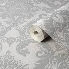 B&Q Rao Grey Silver Effect Damask Textured Wallpaper