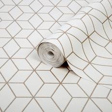 GoodHome Donnington Cream Metallic Effect Geometric Smooth Wallpaper