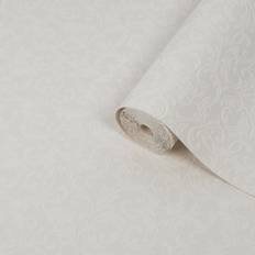 B&Q Aroa White Scroll Textured Wallpaper