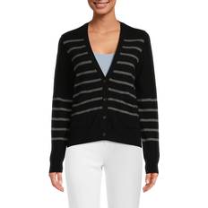 Amicale Cashmere Striped V-Neck Cardigan