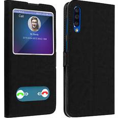 Avizar Samsung Galaxy A50 Double Window Wallet Case Video Stand Black