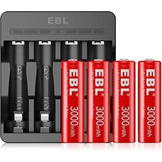 EBL 1.5V Rechargeable Lithium AA Batteries with USB Input Battery Charger M7011 3000mWh Li-ion AA Batteries Long Lasting Double A Battery