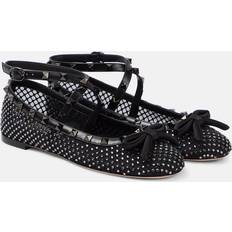 Fabric Ballerinas Valentino Garavani Black Rockstud Ballerina Flats DQ8 Black Diamond/Ne IT