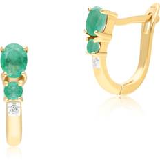 Gemondo Classic Oval Emerald & Diamond Hoop Earrings in 9ct Yellow Gold
