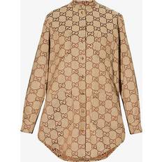 Gucci Hemden Gucci Womens Camel/ebony Monogram-pattern Textured Regular-fit Cotton-blend Shirt