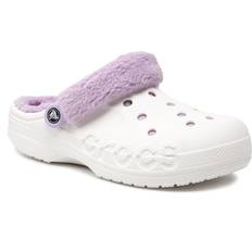 Crocs Baya Lined Fuzz-Strap Clog - White/Lavender