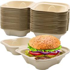 Beige Disposable Plates Disposable Plates Container with Hinged Lid 6x6 25-pack