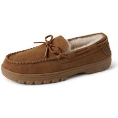 Natural Moccasins Dearfoams EZ Feet Genuine Suede and Shearling Wool Moccasin