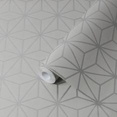 GoodHome Tattenhall Grey Metallic Effect Geometric Textured Wallpaper
