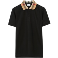 Burberry Check Collar Cotton Polo Shirt - Black