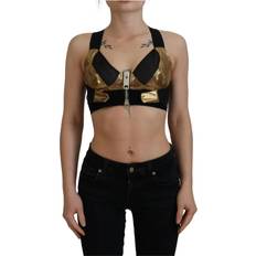 Polyurethane Tank Tops Dolce & Gabbana Black Gold Sleeveless Cropped Bustier Top IT40