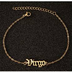 With Clasp Anklets Mascot Ankle-Virgo Gold -1pcs,Zodiac Anklet for Women Stainless Steel Old English Zodiac Letter Anklet Bracelet for Women