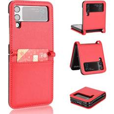 Wallet Cases Allytech Allytech for Samsung Galaxy Z Flip3 Case Z Flip3 Wallet Cover Slim PU Leather Shockproof Protective Cards Holder Wallet Case Cover for Samsung Galaxy Z Flip3 5G Red