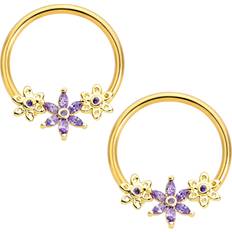 Women Body Chains Body Candy Anodized Steel Purple Petal Daisy Chain BCR Nipple Ring Gauge 5/8