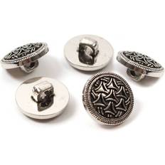 Buttons Hemline Silver Metal Patterned Button 5 Pack