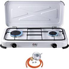 NJ-02 Camping Gas Stove Portable 2 Burner Gas Hob LPG Cooker with Lid for Outdoor 3.4 kW Butane 29mbar Screw-on