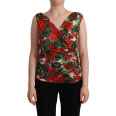 Dame - Multifargete Singleter Dolce & Gabbana Multicolor Geranium Silk Sleeveless V-neck Top IT48