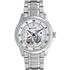 Bulova Mäns designer automatisk självuppdragande rostfritt stålarmband – vit urtavla blå händer 96A118