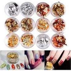 Wejoy 12 Boxes Creative Nail Art Foil Chips, Nail Gold Rainbow Foil