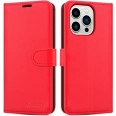 Apple iPhone 14 Pro Wallet Cases iCatchy Red iPhone 14 Pro 6.1 Case Leather Wallet Book Stand view