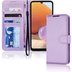 Samsung Galaxy A32 Mobile Phone Covers TechGear Galaxy A32 5G Leather Wallet Case, Flip Protective Case Cover with Wallet Card Holder, Stand and Wrist Strap Violet