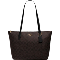 Coach Zip Top Tote In Signature Canvas - Gold/Brown Black