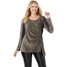 Jessica London Blouses Jessica London Plus Women's Shimmery Side-Gathered Tunic in Black Shimmer Size 14/16 Metallic Shirt