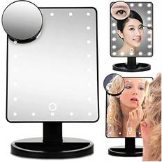 SAMTEK Makeup Mirror with Light, 22 LED Vanity Cosmetic Mirror with Touch Screen, Light Up Illuminated Standing Mirror with Small Magnifying Round Mirror