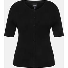 Wool Shirts Ulla Popken Strikket skjorte, prydknapper, slim, rund hals, halvermer svart 46/48